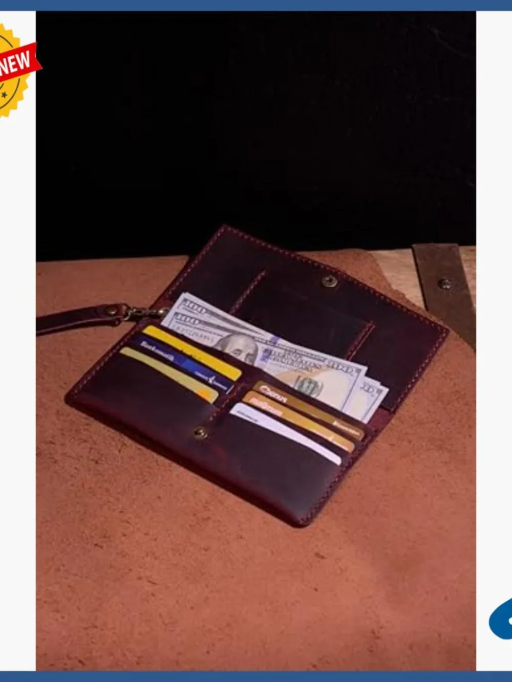 Handmade Leather Wristlet Wallet Fits Phone 6 Card Slots Slim Organizer